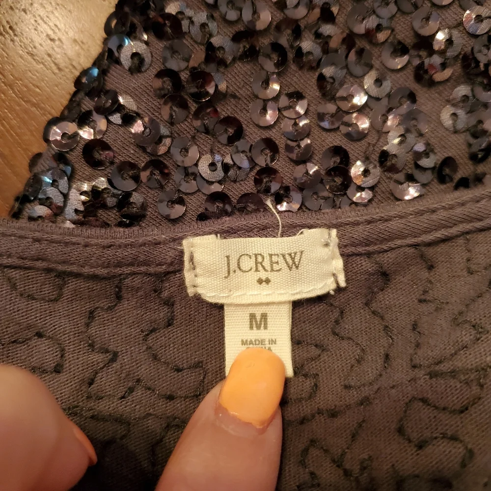 J Crew Black Sequin Short Sleeve Blouse